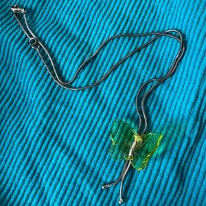 Baccarat Green Crystal Butterfly Pendant Necklace